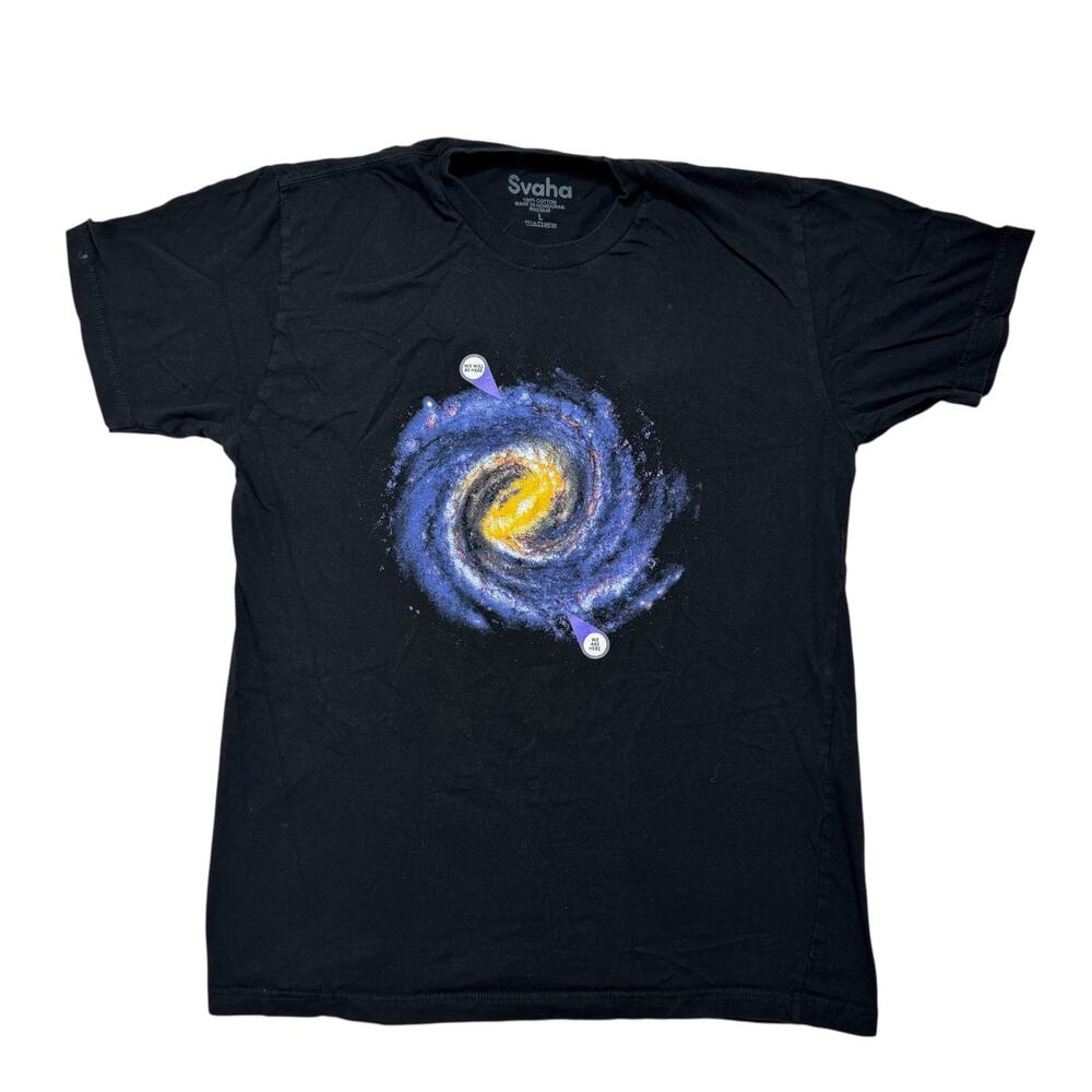 SVAHA Universe We Are Here Black Short Sleeve Tee Size Large Mens/Unisex Cotton